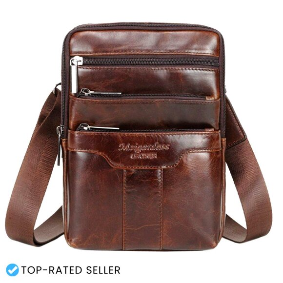 Genuine Leather Messenger Bag Vintage Style Adjustable Strap Business Travel